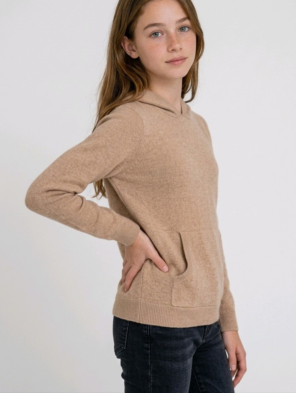 Quince Cashmere Long Sleeve Hoodie Tan Size 10 Kids